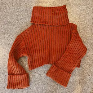 ISALIS Turtleneck Crop Ribbed Knit Sweater in Burnt Orange
